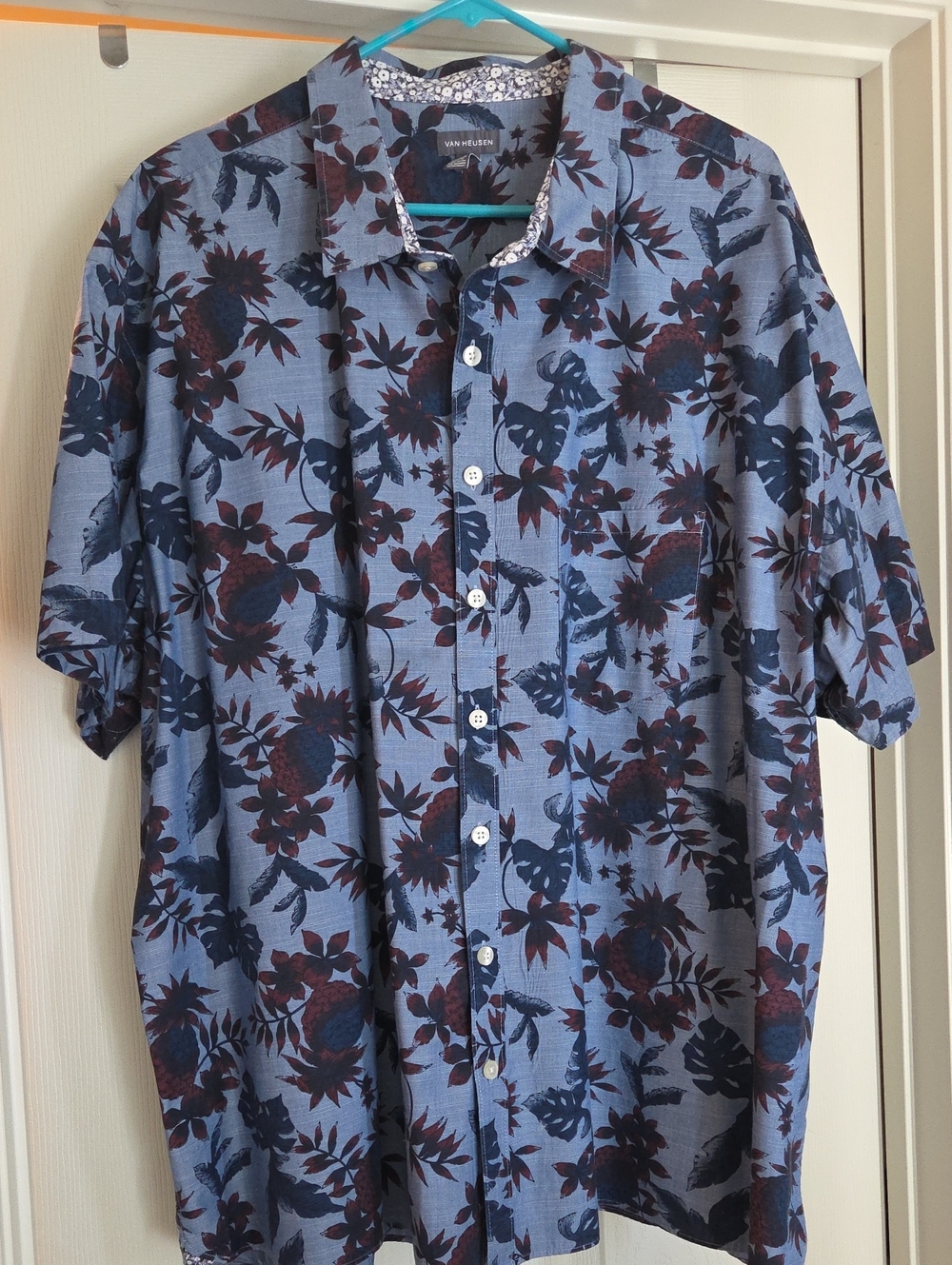 Van Heusen Light Blue Short-Sleeve Floral Button-Down Shirt